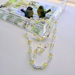 Elegant Clear and Yellow Crystal Necklace Bracelet and Earring Set
